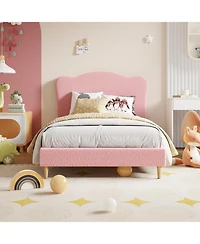 gaomon Full Bed Frame for Bedroom Cute Scallop Headboard Soft Berber Fleece Fabric Sturdy Platform Wooden Slats Noise-Free No Box Spring