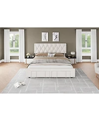 gaomon King Bed Frame Diamond Tufted Headboard Upholstered Platform Storage Drawer Wooden Slats Noise-Free No Box Spring