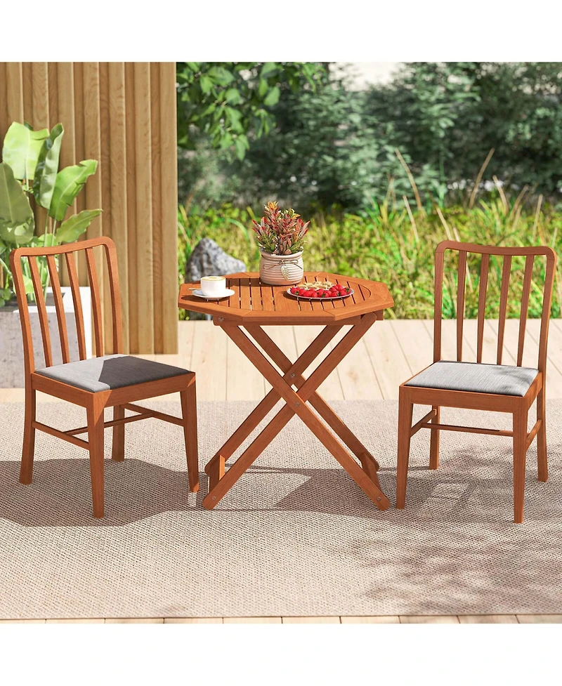 Outdoor Patio Folding Wood Dining Table for 4 with 2" Umbrella Hole for Garden