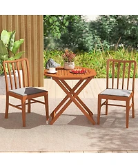 Outdoor Patio Folding Wood Dining Table for 4 with 2" Umbrella Hole for Garden
