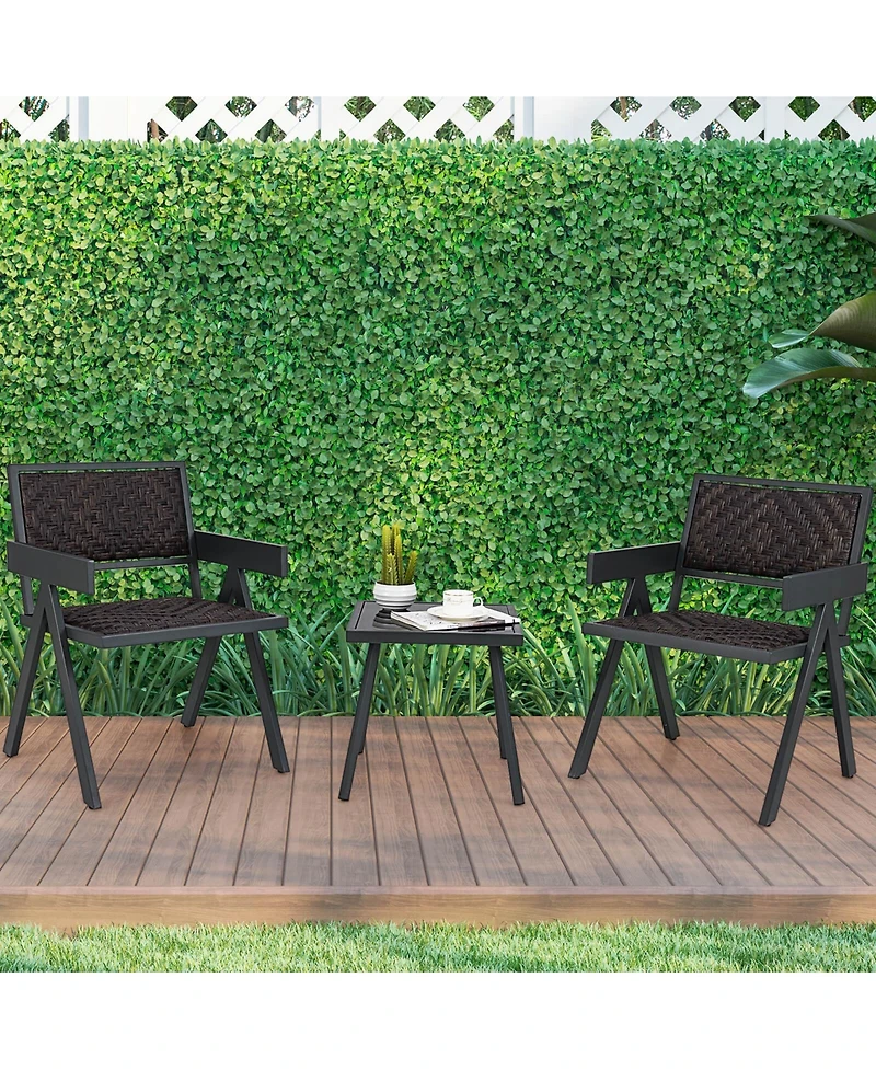 3 Pcs Patio Wicker Chair Set, Rattan Furniture Set with Quick Dry Foam Padding