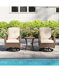 3 Pcs Patio Swivel Rocker Set Gliding Bistro Furniture with Tempered Glass Table