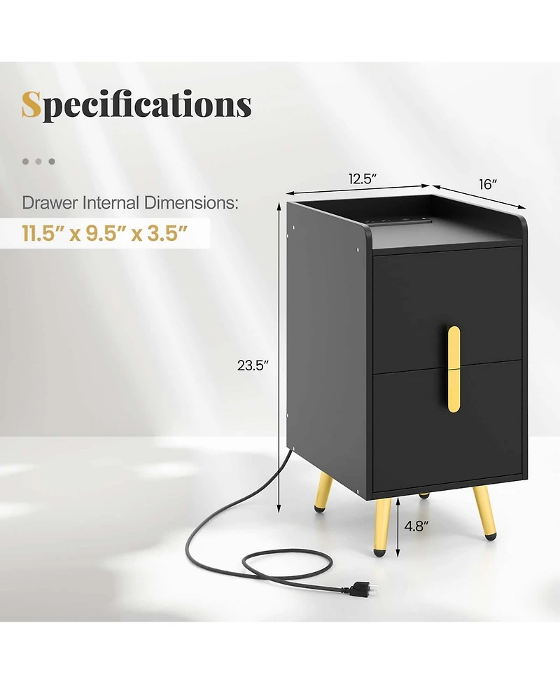 Nightstand with Charging Station Home Bedside Sofa Side Tables