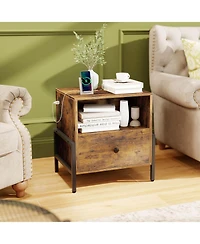 Nightstand with Charging Station Bedside Table Storage Shelf Side