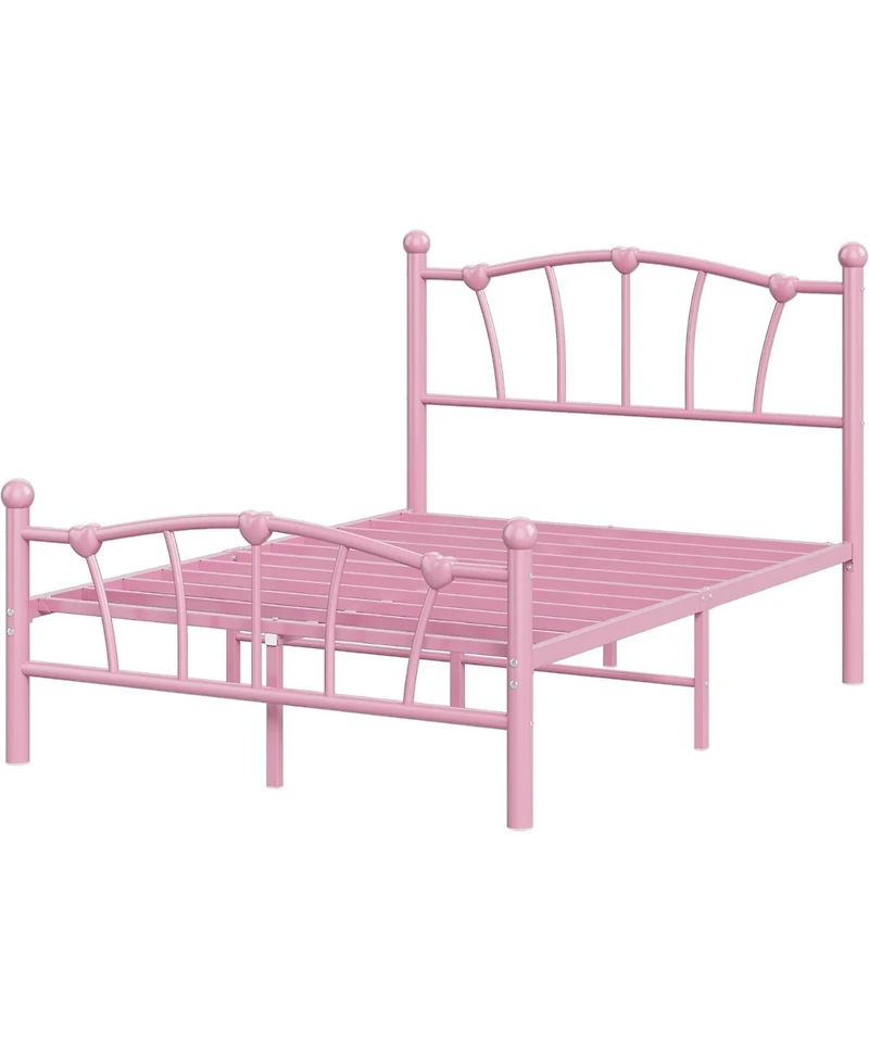 gaomon Full Bed Frame for Kids, Full Size Bed with Headboard and Footboard, Heart Shaped Platform Bed Frame, Heavy Metal Slat Support, Noiseless