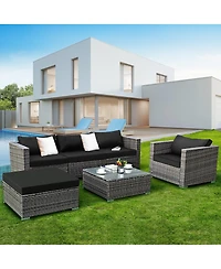 6PC Furniture Set Patio Sofa Pe Gray Rattan Couch 2 Set Cushion Covers