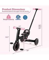 Mecale 4-in-1 Foldable Toddler Tricycle with Push Handle with Adjustable Seat