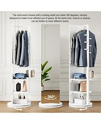 Rainsken 360° Rotating Full Length Mirror, Solid Wood Freestanding Coat Rack with Storage Hanger