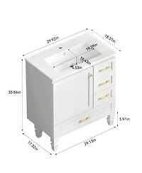 Sillysis Modern Bathroom Vanity with Sink, Transitional Mdf Cabinet, Ample Soft Close Storage, 1 Door 3 Drawers for Stylish Bathrooms