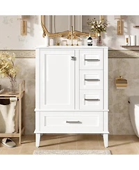 Sillysis 24.8" Bathroom Vanity with Ceramic Sink, Modern Freestanding Solid Wood Mdf Cabinet, 3 Drawers Soft Close Door for Small Spaces