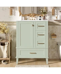 Sillysis 24.8" Bathroom Vanity with Ceramic Sink, Modern Freestanding Solid Wood Mdf Cabinet, 3 Drawers Soft Close Door for Small Spaces