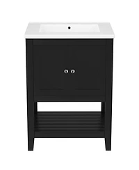 Sillysis 24" Bathroom Vanity with Ceramic Sink, Solid Wood Frame, Open Shelf Storage for Modern Small Spaces