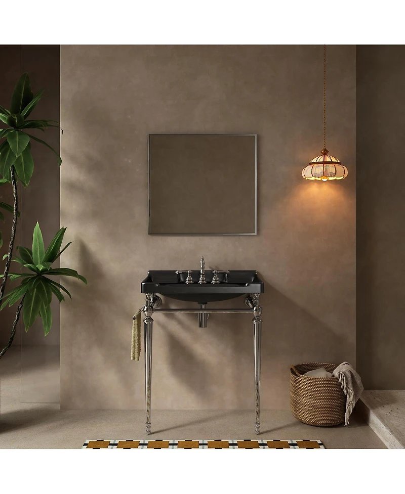 Sillysis Bathroom Console Sink with Ceramic Vanity, Wall Mounted Basin & Stainless Steel Legs, Towel Bar Included