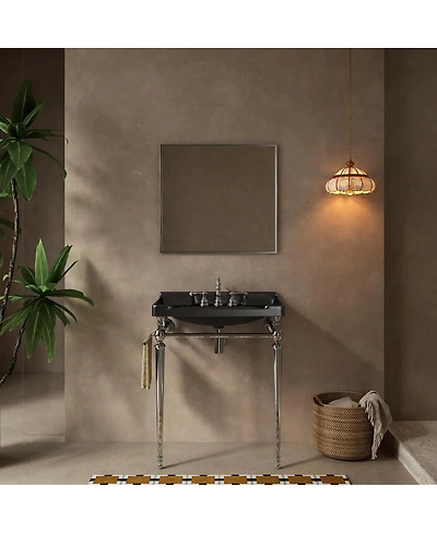 Sillysis Bathroom Console Sink with Ceramic Vanity, Wall Mounted Basin & Stainless Steel Legs, Towel Bar Included
