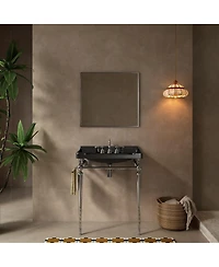 Sillysis Bathroom Console Sink with Ceramic Vanity, Wall Mounted Basin & Stainless Steel Legs, Towel Bar Included