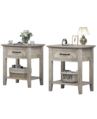 gaomon Wood Bedside Table With 1 Drawer and Open Storage Shelf