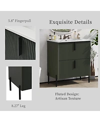 Sillysis 30" Bathroom Vanity with Sink, Modern Fluted Mdf Cabinet, Full-Extension Soft Close Drawers for Small Spaces