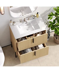 Sillysis 30" Bathroom Vanity with Sink, Modern Fluted Mdf Cabinet, Full-Extension Soft Close Drawers for Small Spaces
