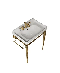 Sillysis 28" Bathroom Console Sink with Vanity, Wall Mounted Basin & Silver Stainless Steel Legs, Towel Bar Included-Sillysis