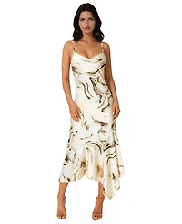 Bebe Women's Printed Satin V-Neck Hanky Dress
