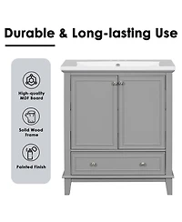Sillysis Bathroom Vanity with Ceramic Sink, Adjustable Shelf, Multi-Functional Storage, Solid Wood & Mdf