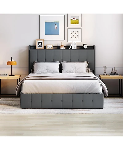 gaomon Bed Frame Lift-Up Storage Upholstered Velvet Tufted Headboard Metal Frame Wooden Slats No Box Spring