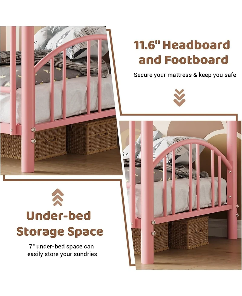 gaomon Metal Bunk Bed Twin Over Twin Heavy Duty Arched Guardrail Safety Ladder Steel No Box Spring Space