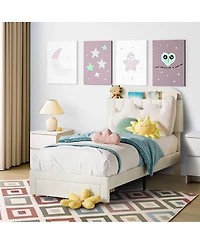 gaomon Twin Size Upholstered Platform Bed with Storage Drawer and Bookcase Headboard- Easy Assembly- Noise-Free- No Box Spring Needed