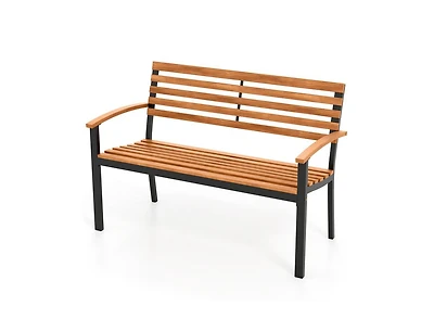 Slickblue Patio Acacia Wood Loveseat Bench with Backrest and Armrests