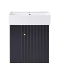 Sillysis Floating Bathroom Vanity with Ceramic Sink, Left Side Storage, Soft Close, Modern Wall Mounted Cabinet for Small Spaces