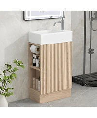 Sillysis Bathroom Vanity with Sink, Mdf Storage Cabinet, Two-Tier Shelf & Left or Right Orientation for Small Bathrooms
