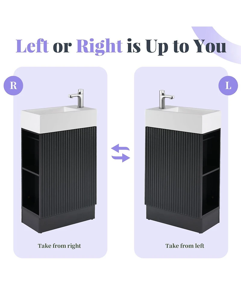 Sillysis Bathroom Vanity with Sink, Mdf Storage Cabinet, Two-Tier Shelf & Left or Right Orientation for Small Bathrooms
