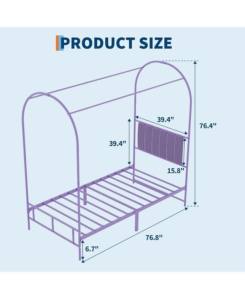 gaomon Canopy Bed Frame Upholstered Headboard Arched Metal Under-Bed Storage Decorative Platform No Box Spring.