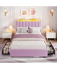 gaomon Full Boucle Upholstered Platform Bed Wavy Headboard Storage Bookcase 2 Drawers No Box Spring