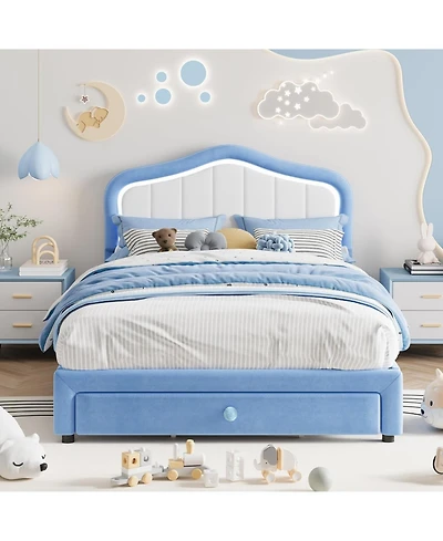 gaomon Full Led Upholstered Bed Frame Storage Drawer Velvet Platform No Box Spring Wooden Slats Easy Assembly