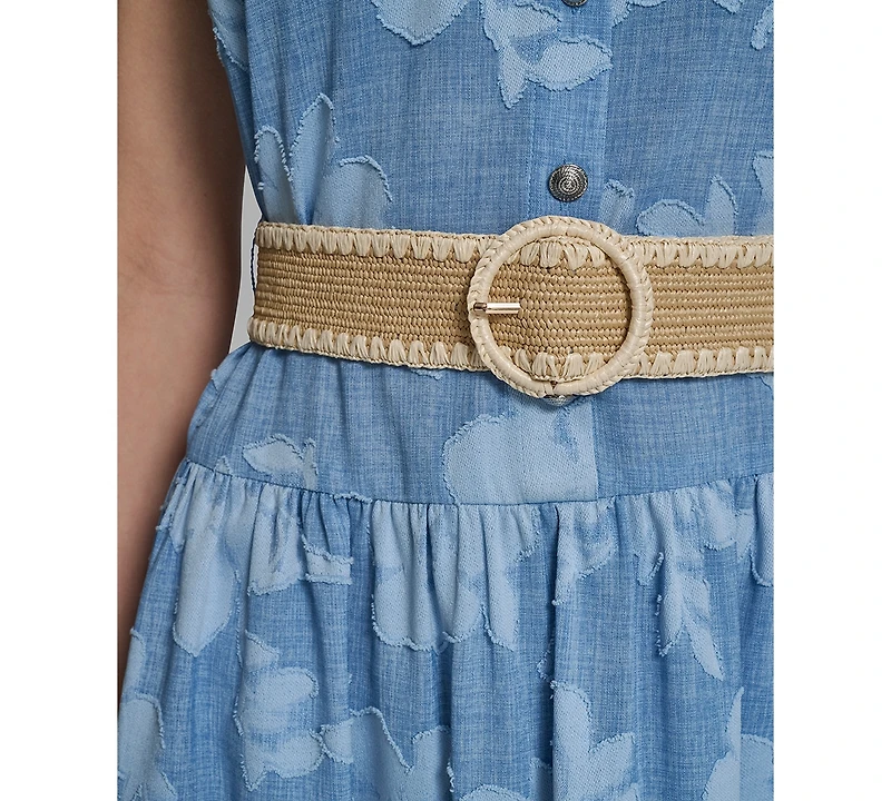 Karl Lagerfeld Paris Petite Collared Neck Burnout Midi Dress