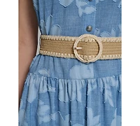 Karl Lagerfeld Paris Petite Collared Neck Burnout Midi Dress