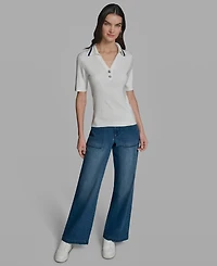 Karl Lagerfeld Paris Petite Collared Polo T-Shirt