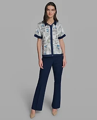 Karl Lagerfeld Paris Petite Short-Sleeve Collared Shirt