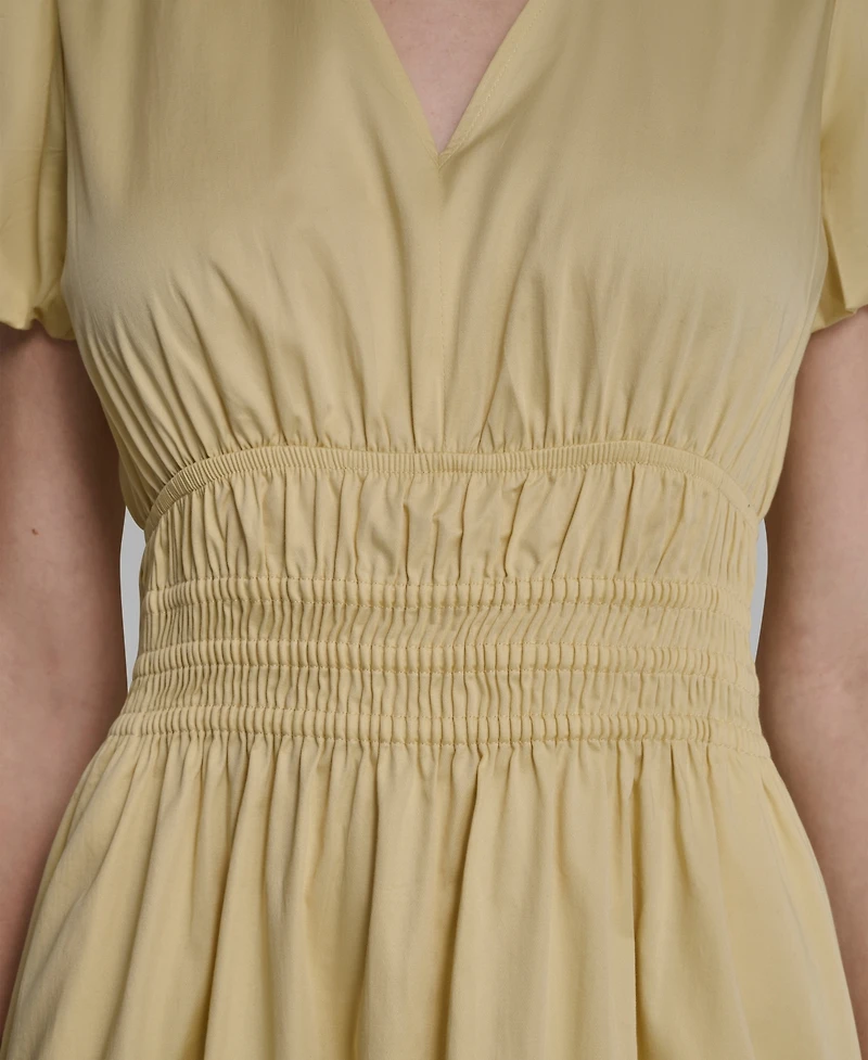 Dkny Petite V-Neck Smocked Waist Midi Dress