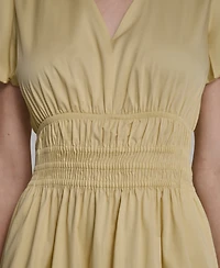 Dkny Petite V-Neck Smocked Waist Midi Dress