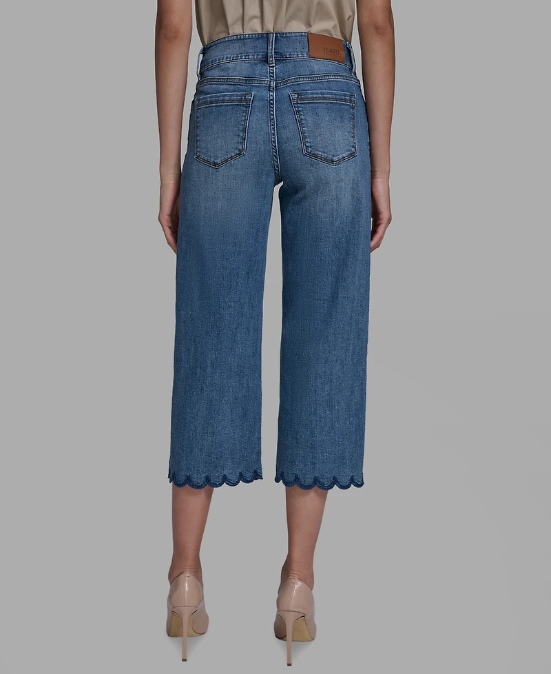 Karl Lagerfeld Paris Petite Scalloped Button Mid-Rise Jeans