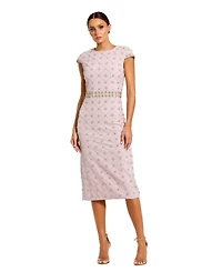Mac Duggal Women's Hand Embellished High Neck Cap Sleeve Midi Dress