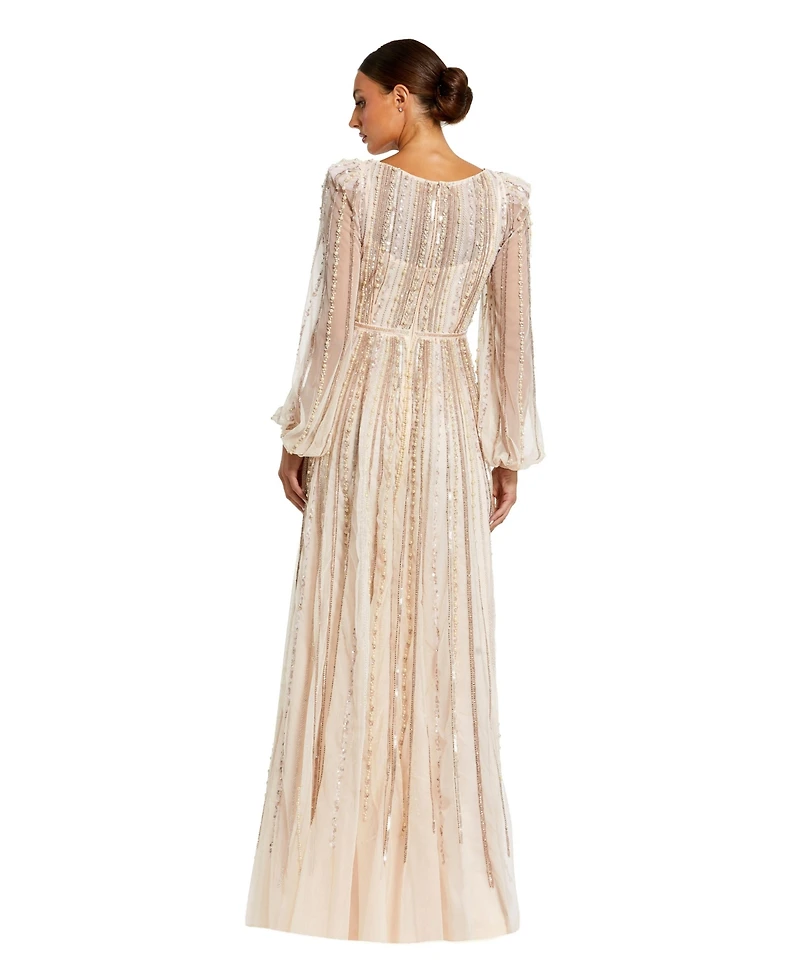 Mac Duggal Women's Embellished Long Sleeve A-Line Evening Gown