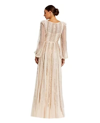 Mac Duggal Women's Embellished Long Sleeve A-Line Evening Gown