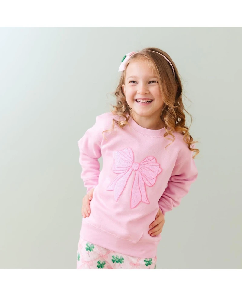 Sweet Wink Little Girls Pink Bow Sequin Patch Sweatshirt