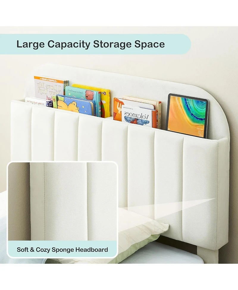 gaomon 2PCS Twin Upholstered Bed Frames,Platform Bed with Bookcase Headboard, Velvet Mattress Foundation, Heavy Duty Steel Support Legs, Easy Assembly