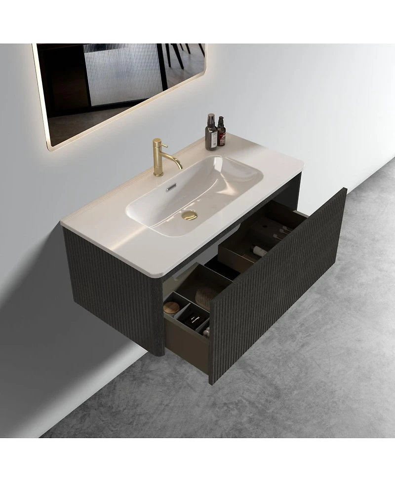Sillysis 36'' Floating Bathroom Vanity with Integrated Ceramic Sink, Modern Wall Mounted Bathroom Vanity without Faucet, Pre-assembled