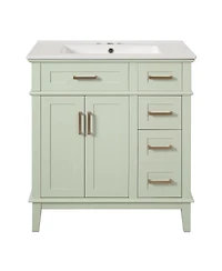 Sillysis 30" Bathroom Vanity with Ceramic Sink, Modern Storage Cabinet 2 Soft-Close Doors & Deep Drawer for Small Bathrooms