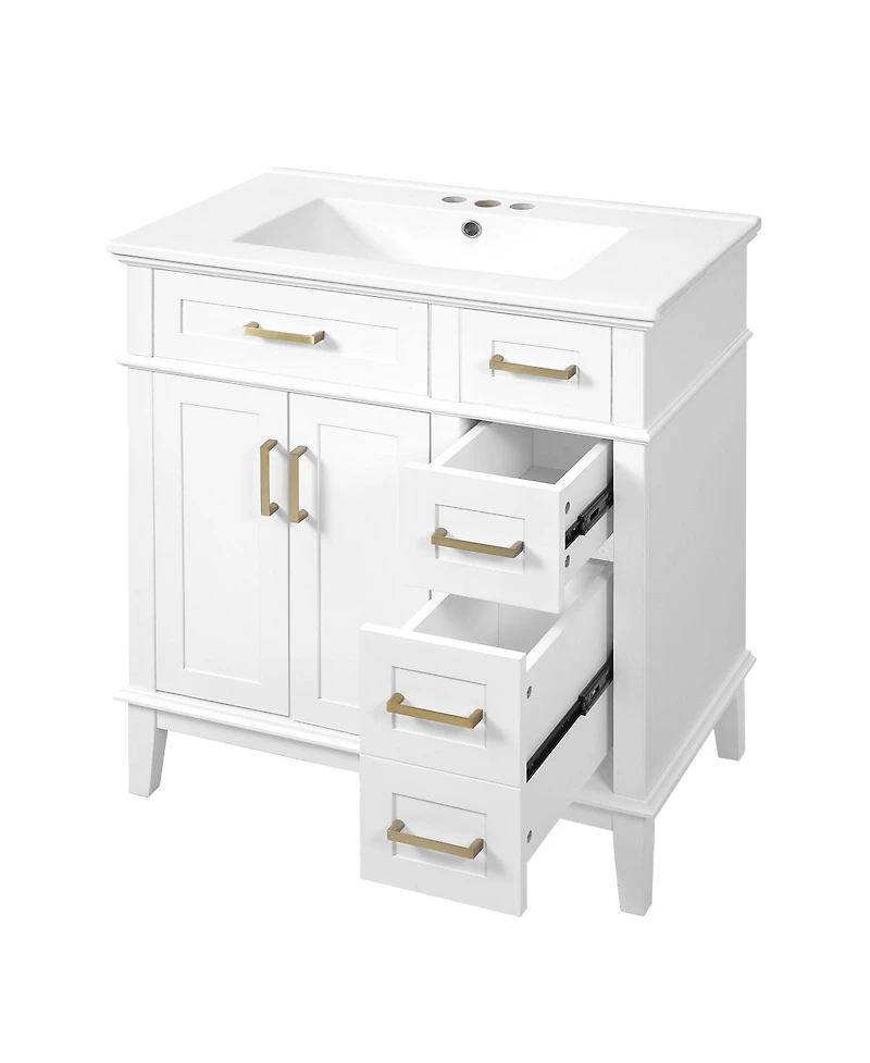 Sillysis 30" Bathroom Vanity with Ceramic Sink, Modern Storage Cabinet 2 Soft-Close Doors & Deep Drawer for Small Bathrooms